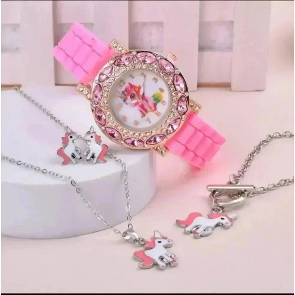 Girls Unicorn Watch + Necklace + Earrings Set..PINK..NWT - Picture 2 of 6